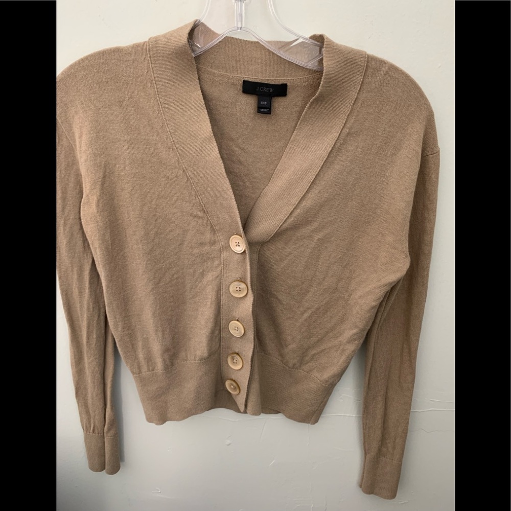 J Crew taupe button down cropped cardigan